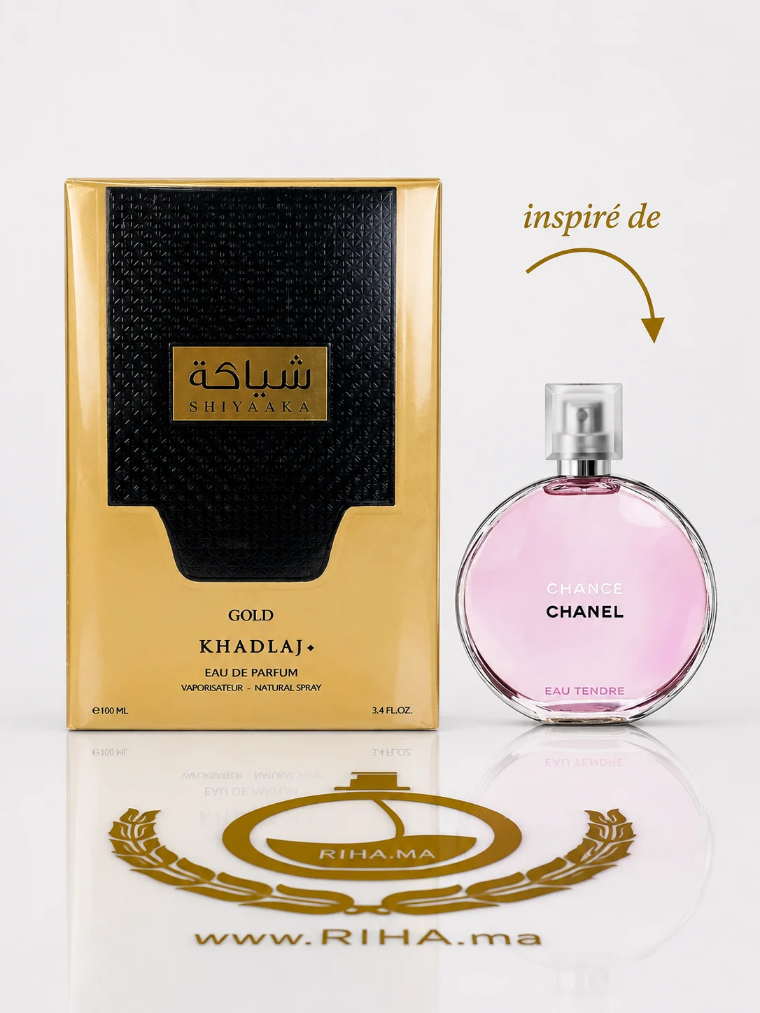 Shiyaaka Gold Khadlaj Perfumes Pour Femme 100ml Flacon de Shiyaaka Gold Khadlaj Perfumes pour femme, élégant et doré