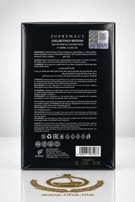 Flacon de parfum supremacy collectors edition sur fond sombre — vue 2