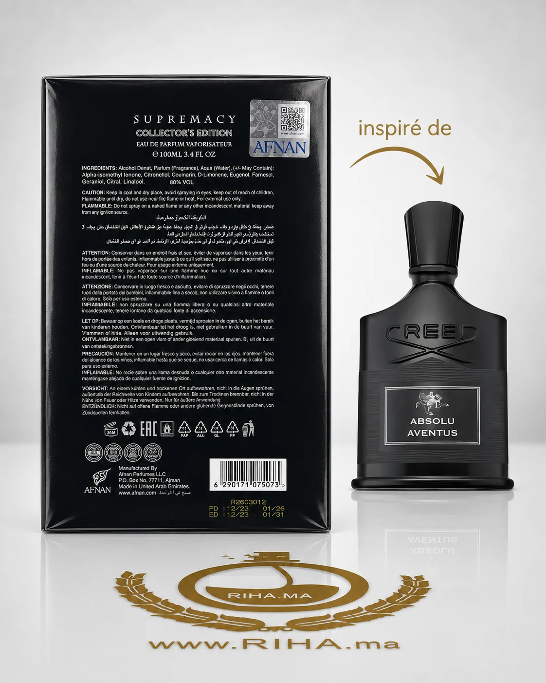 Supremacy Collector's Edition Pour Homme Afnan pour homme 100ML — photo 2 Flacon de parfum supremacy collectors edition sur fond sombre — vue 2