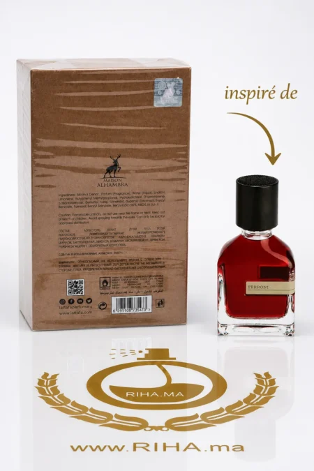 Flacon de Terra Al Hambra, parfum ambré vanillé, sur fond doré — vue 2