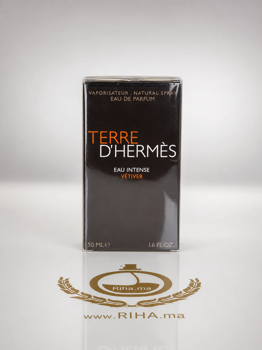 TERRE D'HERMES EAU INTENSE VETIVER POUR HOMME Flacon de parfum hermes terre dhermes avec boîte orange emblématique