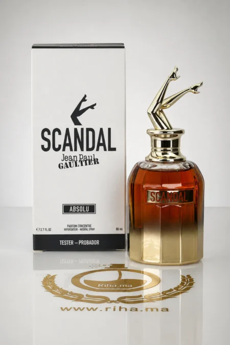 tester scandal absolu jean paul gaultier — Flacon tester de parfum scandal absolu jean paul gaultier sur fond élégant