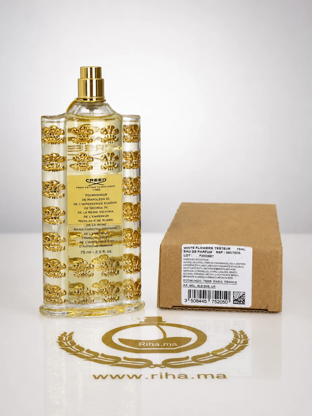 Testeur White Flowers Creed pour femme 75ml — photo 2 testeur white flowers creed — Flacon testeur de parfum white flowers creed pour femme — vue 2