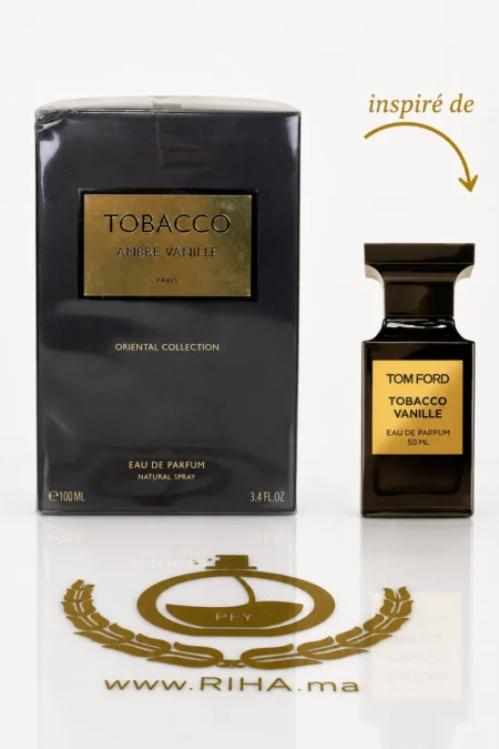Flacon de parfum tobacco ambre vanille geparlys sur fond sombre