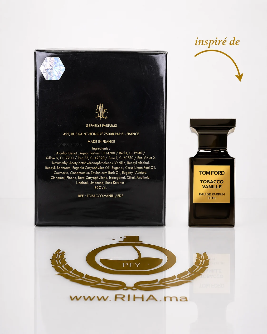Tobacco Ambre Vanille Geparlys Eau De Parfum 100ml — photo 2 Flacon de parfum tobacco ambre vanille geparlys sur fond sombre — vue 2