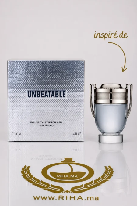Flacon de parfum Unbeatable de GEPARLYS posé sur fond bleu