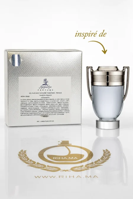 Riha.ma | Vente de Parfum Original Au Maroc Pour Homme Et Femme 26 Flacon de parfum Unbeatable de GEPARLYS posé sur fond bleu — vue 2