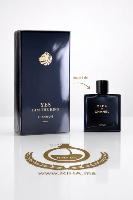 Flacon de parfum Yes I Am The King posé sur fond sombre