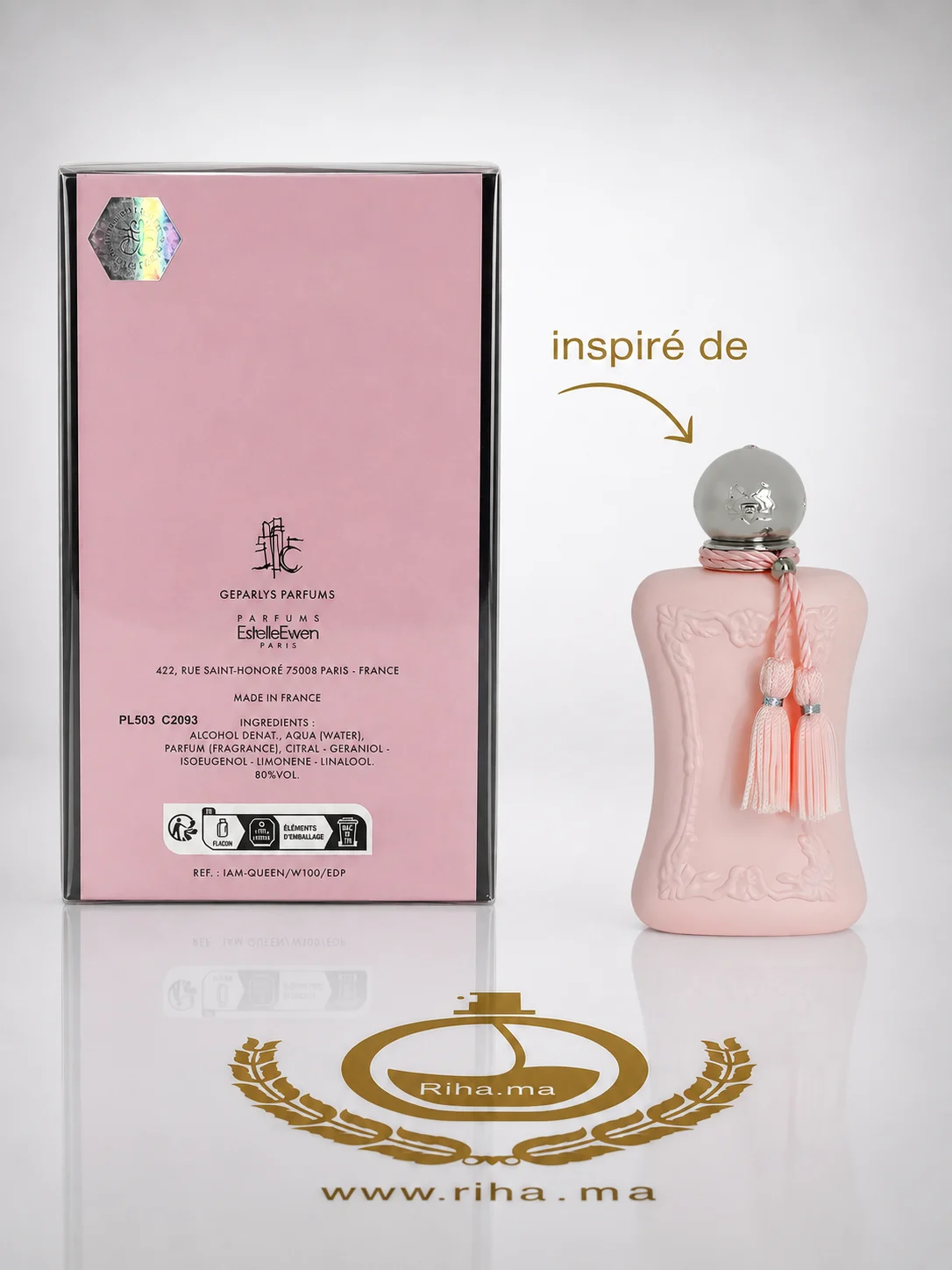 YES I AM THE QUEEN eau de parfum pour femme 100ml — photo 2 Flacon de parfum Yes I Am The Queen sur fond doré élégant — vue 2