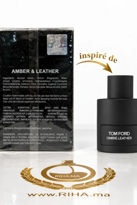 Flacon de parfum Amber Leather 100 ml sur fond de cuir — vue 2