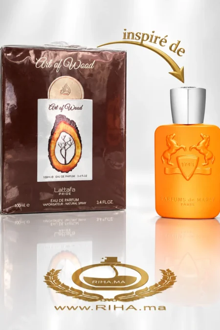 Flacon Art of Wood Lattafa Eau de Parfum 100ml sur fond boisé