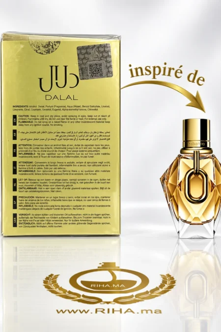Flacon Dalal Lattafa eau de parfum pour femme sur fond doré — vue 2