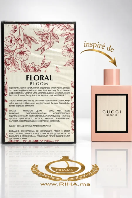 Flacon de parfum Floral Bloom pour femme sur fond floral doré — vue 2