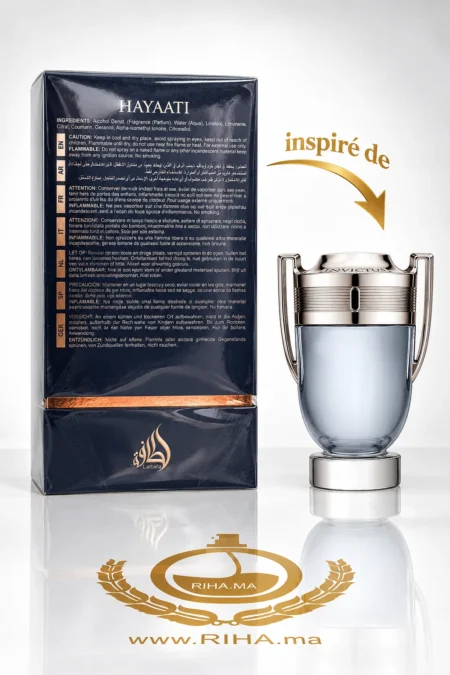 Flacon Hayaati Al Maleky Eau De Parfum 100ml sur fond doré — vue 2