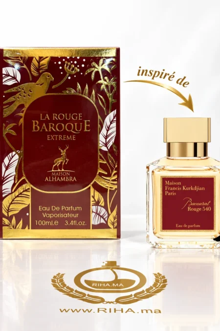 Flacon La Rouge Baroque Extreme 100 ml sur fond doré élégant