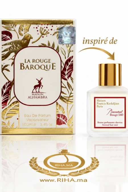 Flacon de La Rouge Barouque 100 ml sur fond rouge élégant
