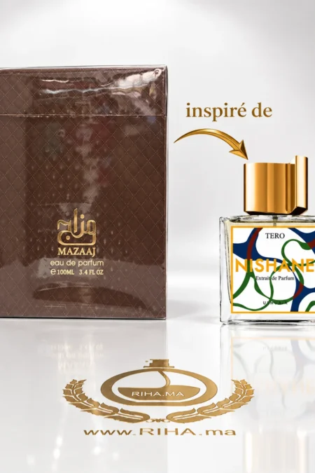 Flacon de parfum Mazaaj Zimaya pour homme sur fond ambré — vue 2