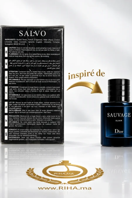 Flacon de parfum Salvo Elixir pour homme sur fond ambré — vue 2